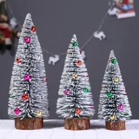 Christmas Tree Mini Tree With Wood Base Diy Crafts Home Table Top Decor Merry Christmas Decor Supplies новогодние украшения 2024