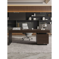 煙熏木實木書桌書房家用意式極簡輕奢高級感老闆桌電腦桌椅辦公桌