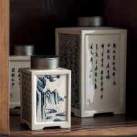 高檔竹盒陶瓷茶葉罐茶葉包裝禮盒空盒綠茶紅茶一斤包裝通用密封罐