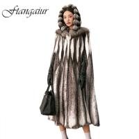 Ftangaiur Winter Coat For Women Import Swan Velvet Cross Mink Fur Coat Women's With Fur Hood X-Long Cloak Real Mink Fur Coats