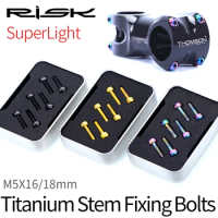 RISK 6PCS M5x16mm/M5x18mm Titanium Bicycle Handlebar Screws Bicycle MTB Steering Wheel Handlebar Ultra Light Stem Bolts