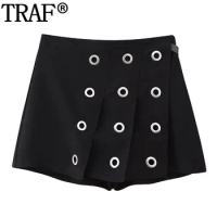 TRAF 2023 Black Skirt Shorts High Waist Women's Skort Y2K Pleated Short Skirt Pants Woman Autumn Skort For Women Mini Skirts