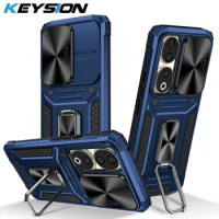 KEYSION Shockproof Case for Honor 90 5G 90 Lite 5G Slide Camera Lens Protection Stand Phone Cover for Huawei Honor 90 Lite 90 5G