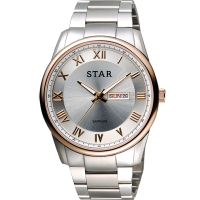 STAR 時代 羅馬城市時尚腕錶-銀x玫瑰金框/43mm