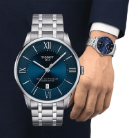 TISSOT天梭 官方授權 杜魯爾系列 典雅羅馬機械腕錶-藍 母親節 禮物 42mm/T0994071104800