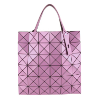 【ISSEY MIYAKE 三宅一生】BAOBAO皮雙色幾何方格6x6手提包(磚粉x羅蘭紫亮面)