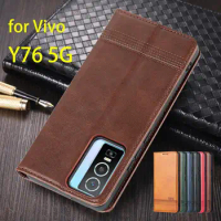 Vivo Y76 5G Case Magnetic Adsorption Leather Fitted Case for Vivo Y76 5G 6.58" Flip Cover Protective Case Capa Fundas Coque
