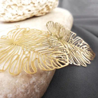 Monstera gold brass earrings - Leaf hoop earrings leaf earrings bridesmaid jewelry monstera earrings