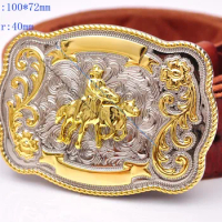 100*72mm Men's TEXAS BULL RIDE RODEO COWBOY WESTERN GOLD SILVER SHINE BELT BUCKLE fit 40mm Strap