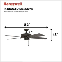Honeywell Ceiling Fans Belmar, 52 Inch Traditional Indoor Outdoor LED Ceiling Fan with No Light, Pull Chain, Three Mounting