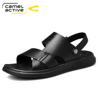 Camel Active 2022 New Brand Summer Beach Shoes Fashion Designers Men Sandals Cow Leather Slippers For Men Slip On Casual Shoes