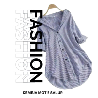 Celebre Star - Kemeja Wanita Trendy Motif Salur Fashion Kemeja Salur Cewek Garis Katun