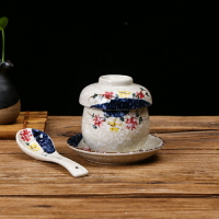 創意陶瓷日式和風帶蓋燉盅燕窩燉盅藥膳補品湯盅甜品盅蒸蛋碗茶碗1入