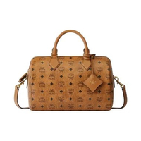 MCM Medium Ella Boston Bag in Visetos Cognac Ghw Brown