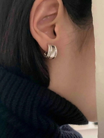 s925銀針韓國小眾設計coldframe花瓶耳環ins冷淡風銀色圓圈耳飾女