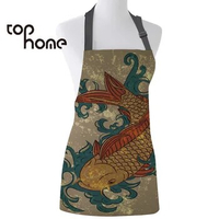 Tophome Kitchen Apron Japan Carp Koi Printed Adjustable Sleeveless Canvas Aprons for Men Women Kids Home Cleaning Tools