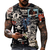 ผู้ชายเสื้อยืดสไตล์วินเทจอินเดียแขนสั้นขนาดใหญ่ประเดิมด้านบน3D พิมพ์สไตล์พังก์เสื้อยืดผู้ชายเสื้อผ้าโกธิค