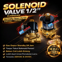 Solenoid Valve 1/2\ Normally Open N/O 220VAC / 24VDC Kuningan Kitchenware Gas Dapur Standby 24 Jam B