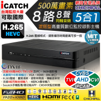 奇巧 H.265 8路8聲同軸音頻 500萬 AHD TVI CVI 1080P台製iCATCH數位高清遠端監控錄影主機