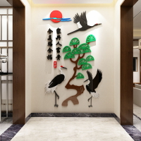 玄關屏風裝飾墻貼仙鶴字畫3d立體貼畫亞克力客廳書房墻壁中式貼紙