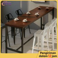 JIJI-Meja Makan Besi dan Kayu Padat Meja Cafe 180CM Meja Tamu Besi Minimalis Meja Tinggi Meja Bar Fu