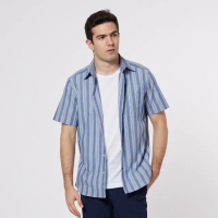 【NAUTICA】男裝設計直條紋短袖襯衫(藍色)