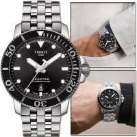 【TISSOT天梭 官方授權】官方授權 SEASTAR 1000 海星潛水 陶瓷框機械錶錶(T1204071105100)
