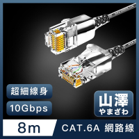 山澤 Cat.6A 10Gbps超高速傳輸八芯雙絞鍍金芯極細網路線 黑/8M
