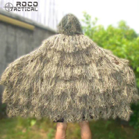 ROCOTACTICAL Lightweight Ghillie Poncho Tactical Sniper Ghillie Top for Airsoft Paintball Military Ghillie Poncho Suit Woodland