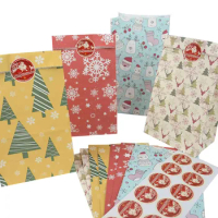 12pcs Mix Kraft Paper Bags Christmas Gift Bags Snowflake Candy Bags Party Favors Bag Xmas Kids Gift Packing Noel Navidad Decor
