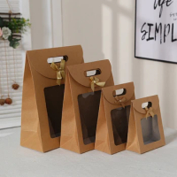 5pcs Wholesale Cardboard Distributions Gift Bags Kraft Paper Bags for Business Gift Box with Window Wedding Party Supplies