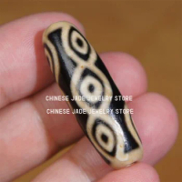 Ancient Tibetan DZI Beads Old Agate Lucky 9 Eye Totem Amulet Pendant GZI 37×12mm