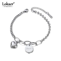 New Stainless Steel Smile Tag &amp; Heart Charm Bracelets For Women Bohemia Party Chain Link Bracelet Jewelry Браслет B20086