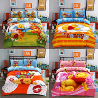 Pooh Cartoon 3in1 Winnie Bedding Set Bed Sheet Cover Pillowcase Bedroom Washable Home Suit