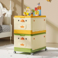 ECHOME Storage Boxes Large Capacity Foldable With Wheels Building Block Lid Case Ideal For Kids' Books Snacks Toys Organizing