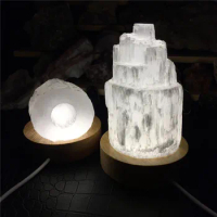 Natural Selenite Tower Lamp Holes in the Bottom Gypsum Rough Crystals Reiki Spiritual Healing Room Mineral Specimen