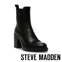 【STEVE MADDEN】KAYDEN 側拼接粗跟短靴(黑色)