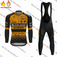 2023 LJUBLJANA GUSTO Winter Cycling Jersey Set Fleece Men Cycling Long Sleeve MTB Bike Road Pants Bi