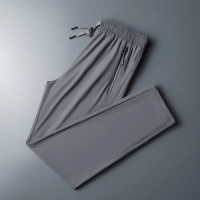 DISAI Celana Pria Saku Ritsleting Celana Cepat Kering Panjang Ice Silk Fabric Keren Ringan Bernapas 