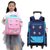 2023 hot selling manufacturers boy girl backpack kids trolley school bag with wheels and handle