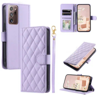 Checkered Leather Wallet Case For Samsung Galaxy Note 8 9 10 Plus note 20 Ultra Lanyard Flip Phone Cover