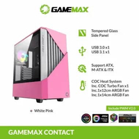 Casing GameMax Contac COC E-ATX Gaming PC Case With COC Fan & PWM Tempered White Pink