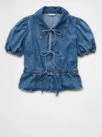 เสื้อผู้หญิง 6384 SHORT SLEEVE TIE TOP สี ฟ้า