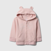 【GAP】嬰兒裝 Logo小熊刺繡熊耳造型連帽外套-淡粉色(738652)