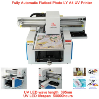 Fully Automatic Flatbed Photo LY A4 UV Printer UV DTG Inkjet Printer Machine 220/110V USB Infrared Ray Measure 2880 DPI Printing