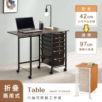 AAA MIT六抽移動式折疊桌(工作桌 電腦桌 辦公桌 收納車 書桌 邊桌 茶几桌 抽屜推車)