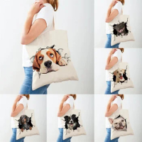3D dog Women's shoulder bag cartoon printing eco shopping ladies canvas tote bag portable pet casual large capacity shopping bag