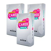 (新) CAREX 康樂 三合一型 顆粒 螺紋 前段緊縮 52mm 衛生套 保險套 12入 *3