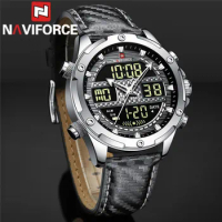 NAVIFORCE Top Brand Luxury Men Watch Quartz Digital Male Clock Military Sport Genuine Leather Waterproof Man Wristwatch New 9194