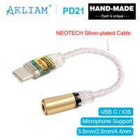 AkLIAM PD21 Type C/Lightning to 3.5mm/2.5mm/4.4mm Earphone DAC Adapter Hifi DAC Digital Decoder Audio Converter NEOTECH Cable